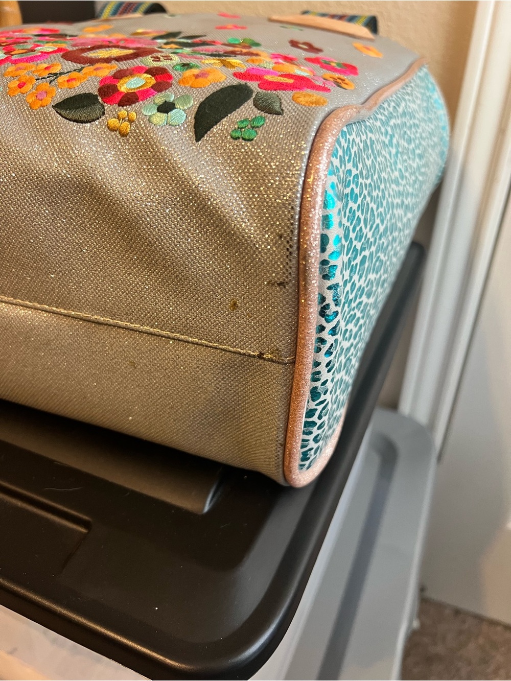 Consuela Silver Metallic Floral Embroidered Tote with Multicolor Accents - Picture 8 of 9